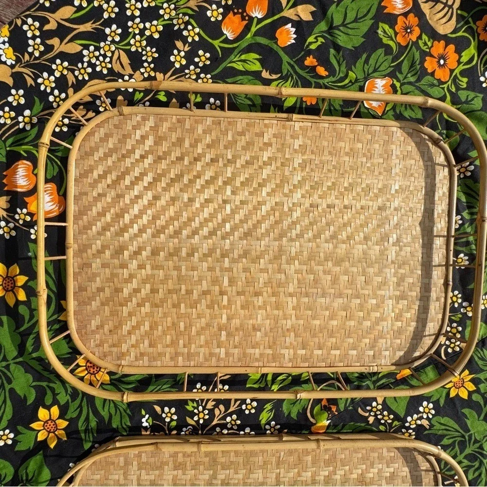 Woven Rattan Serving Tray Natural Straw Color Boho Vintage Styling (6 Available)